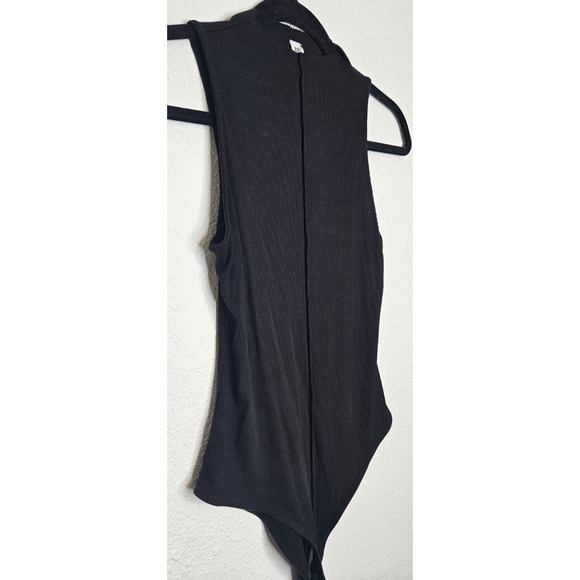 BP Womens Front Seam Bodysuit Small Black Ribbed Knit Sleeveless Funnel Neck Top - Picture 5 of 13